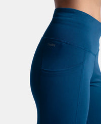 Microfiber Elastane Stretch Performance 7/8th Leggings with Broadwaistband & Back Pocket - Poseidon