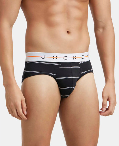 Super Combed Cotton Elastane Printed Brief with Ultrasoft Waistband - Black Striped-2