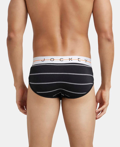 Super Combed Cotton Elastane Printed Brief with Ultrasoft Waistband - Black Striped-3