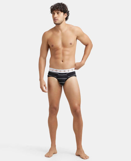 Super Combed Cotton Elastane Printed Brief with Ultrasoft Waistband - Black Striped-4