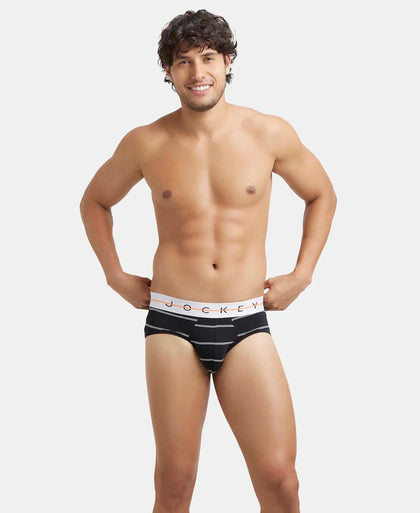 Super Combed Cotton Elastane Printed Brief with Ultrasoft Waistband - Black Striped-5