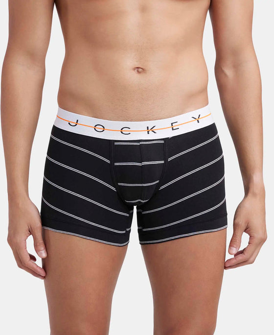 Super Combed Cotton Elastane Stretch Printed Trunk with Ultrasoft Waistband - Black Striped-1