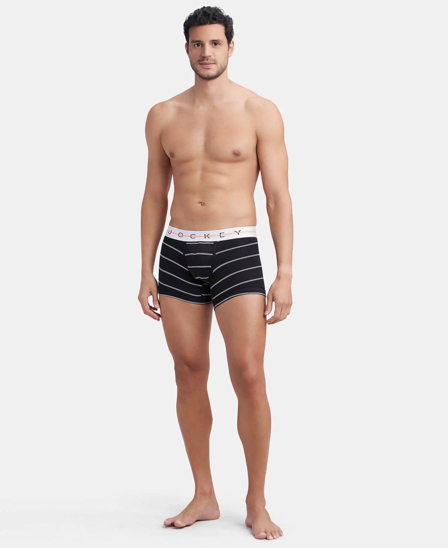 Super Combed Cotton Elastane Stretch Printed Trunk with Ultrasoft Waistband - Black Striped-4