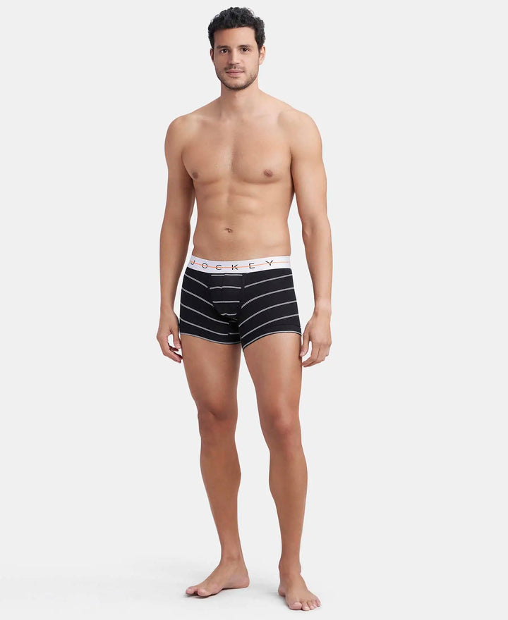 Super Combed Cotton Elastane Stretch Printed Trunk with Ultrasoft Waistband - Black Striped-4