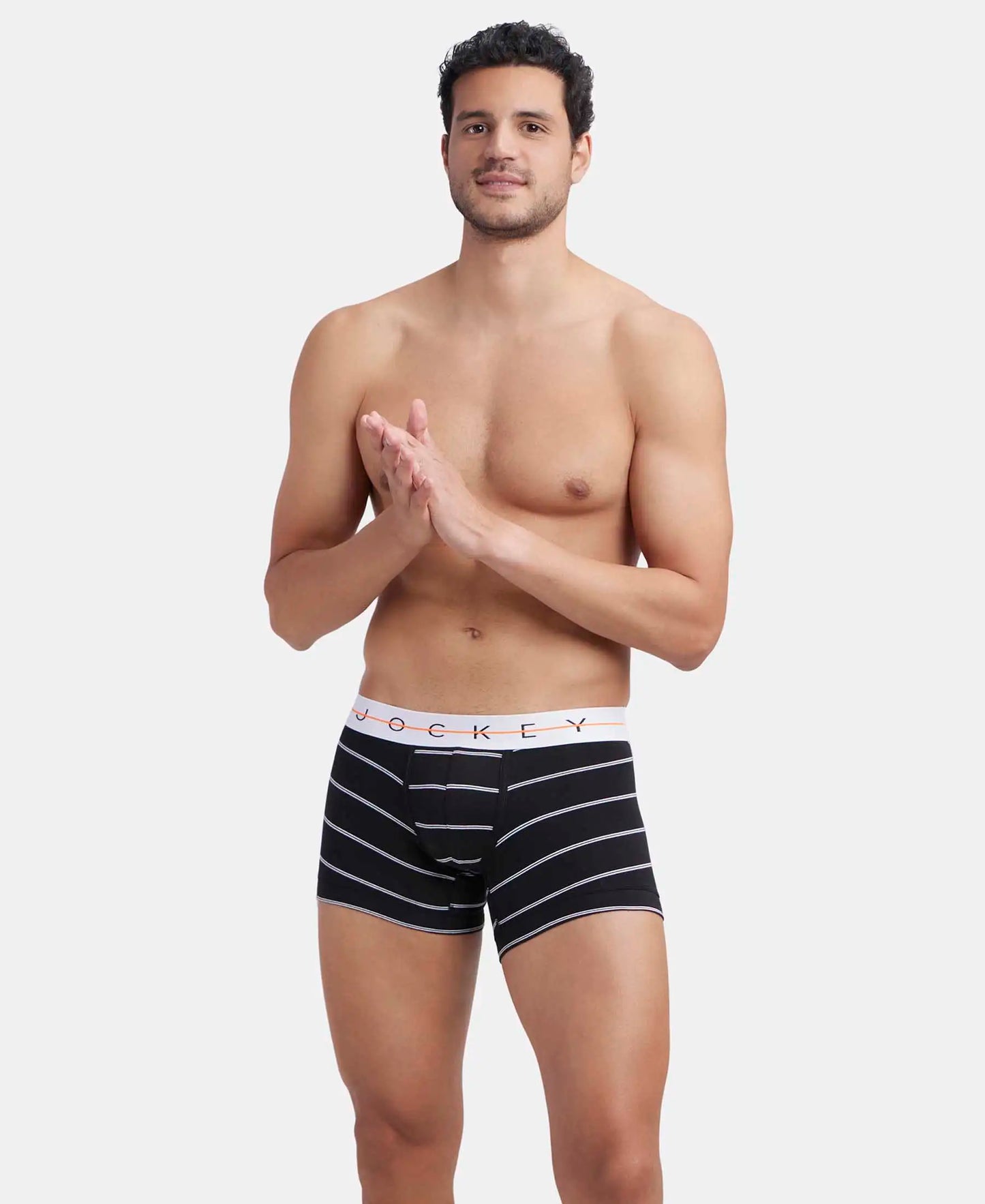 Super Combed Cotton Elastane Stretch Printed Trunk with Ultrasoft Waistband - Black Striped-5