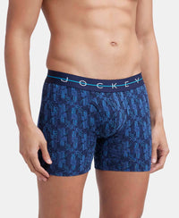 Super Combed Cotton Elastane Stretch Printed Boxer Brief with Ultrasoft Waistband - Navy-2