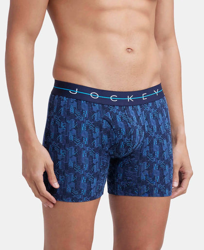 Super Combed Cotton Elastane Stretch Printed Boxer Brief with Ultrasoft Waistband - Navy-2