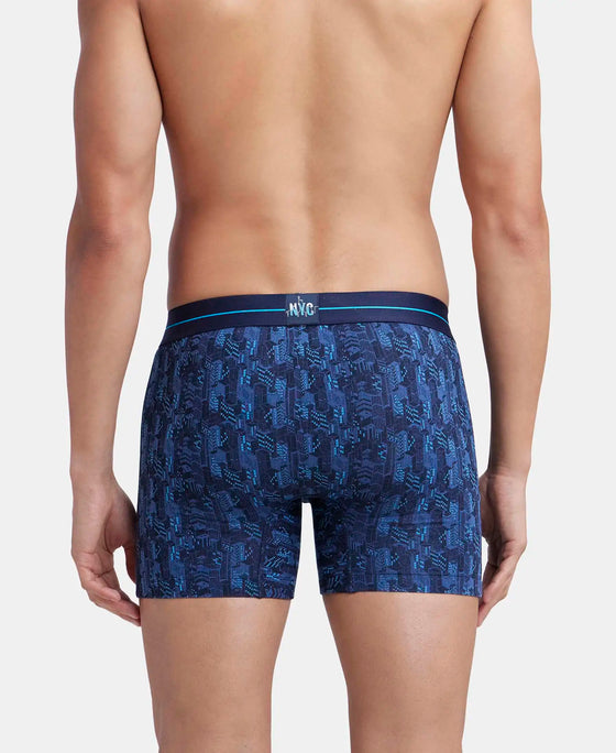 Super Combed Cotton Elastane Stretch Printed Boxer Brief with Ultrasoft Waistband - Navy-3