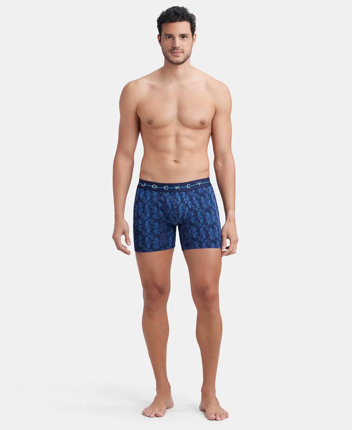 Super Combed Cotton Elastane Stretch Printed Boxer Brief with Ultrasoft Waistband - Navy-4