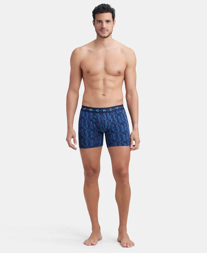 Super Combed Cotton Elastane Stretch Printed Boxer Brief with Ultrasoft Waistband - Navy-4