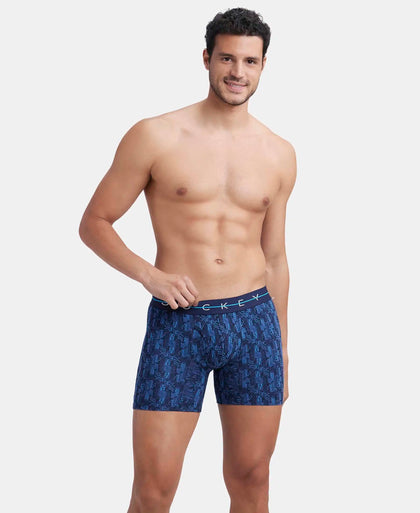 Super Combed Cotton Elastane Stretch Printed Boxer Brief with Ultrasoft Waistband - Navy-5