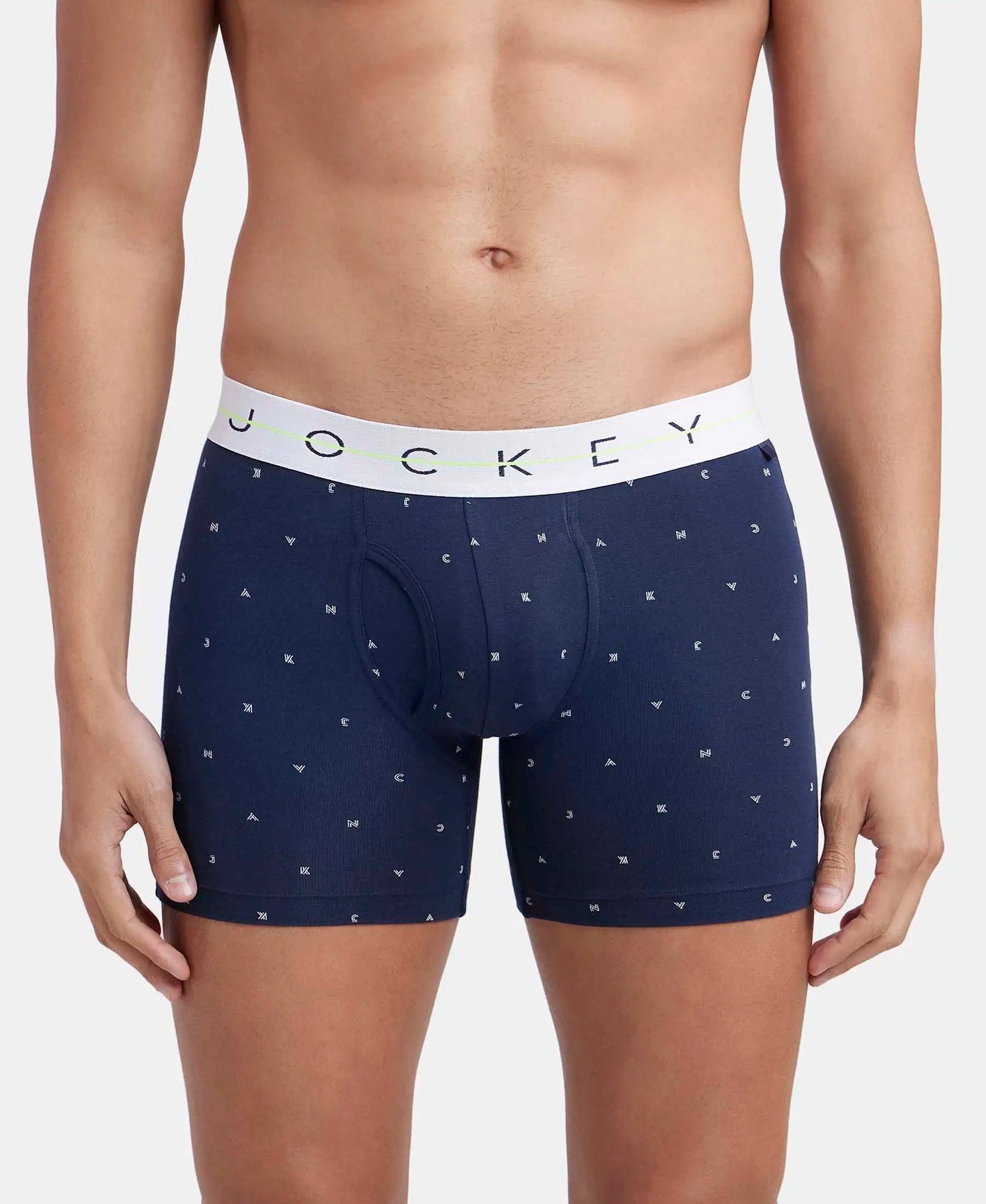 Super Combed Cotton Elastane Printed Boxer Brief with Ultrasoft Waistband - Navy & White-1