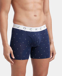 Super Combed Cotton Elastane Printed Boxer Brief with Ultrasoft Waistband - Navy & White-2