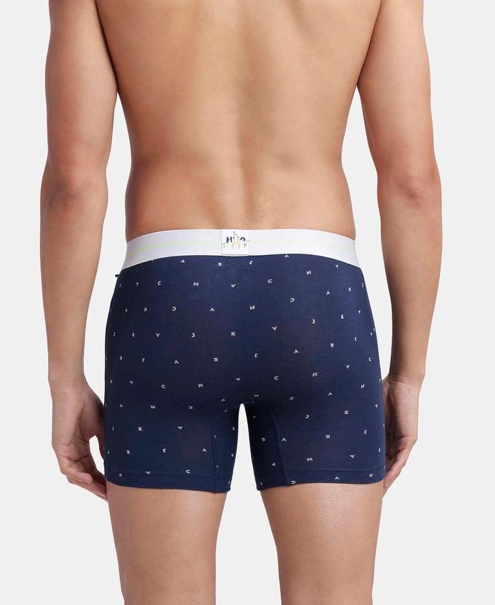 Super Combed Cotton Elastane Printed Boxer Brief with Ultrasoft Waistband - Navy & White-3