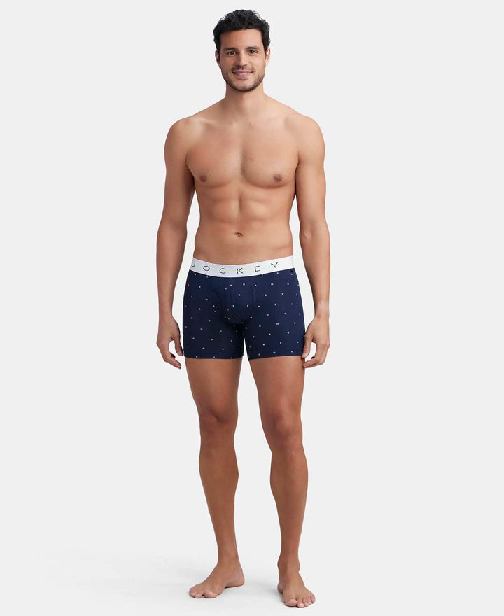 Super Combed Cotton Elastane Printed Boxer Brief with Ultrasoft Waistband - Navy & White-4