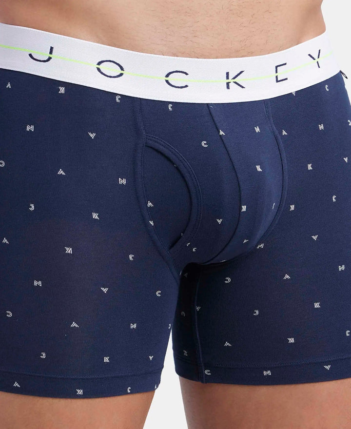 Super Combed Cotton Elastane Printed Boxer Brief with Ultrasoft Waistband - Navy & White-6