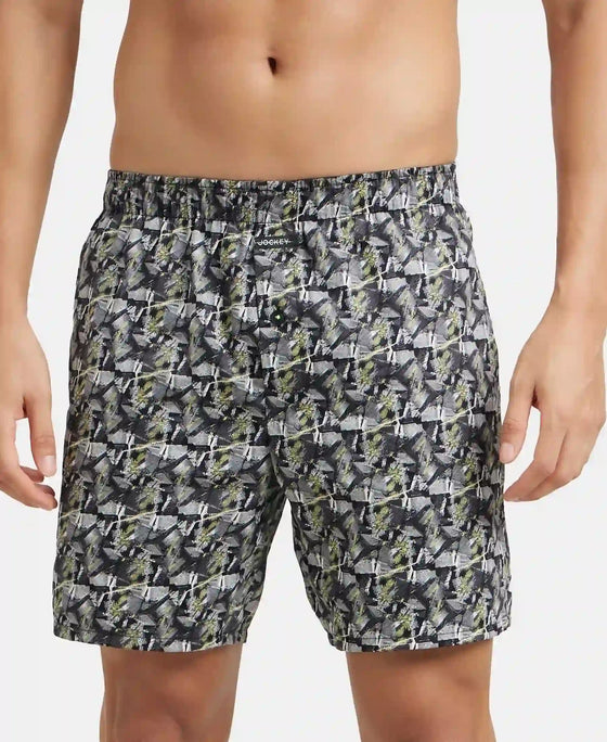 Super Combed Cotton Satin Weave Printed Boxer Shorts with Side Pocket - Black & Orange-1