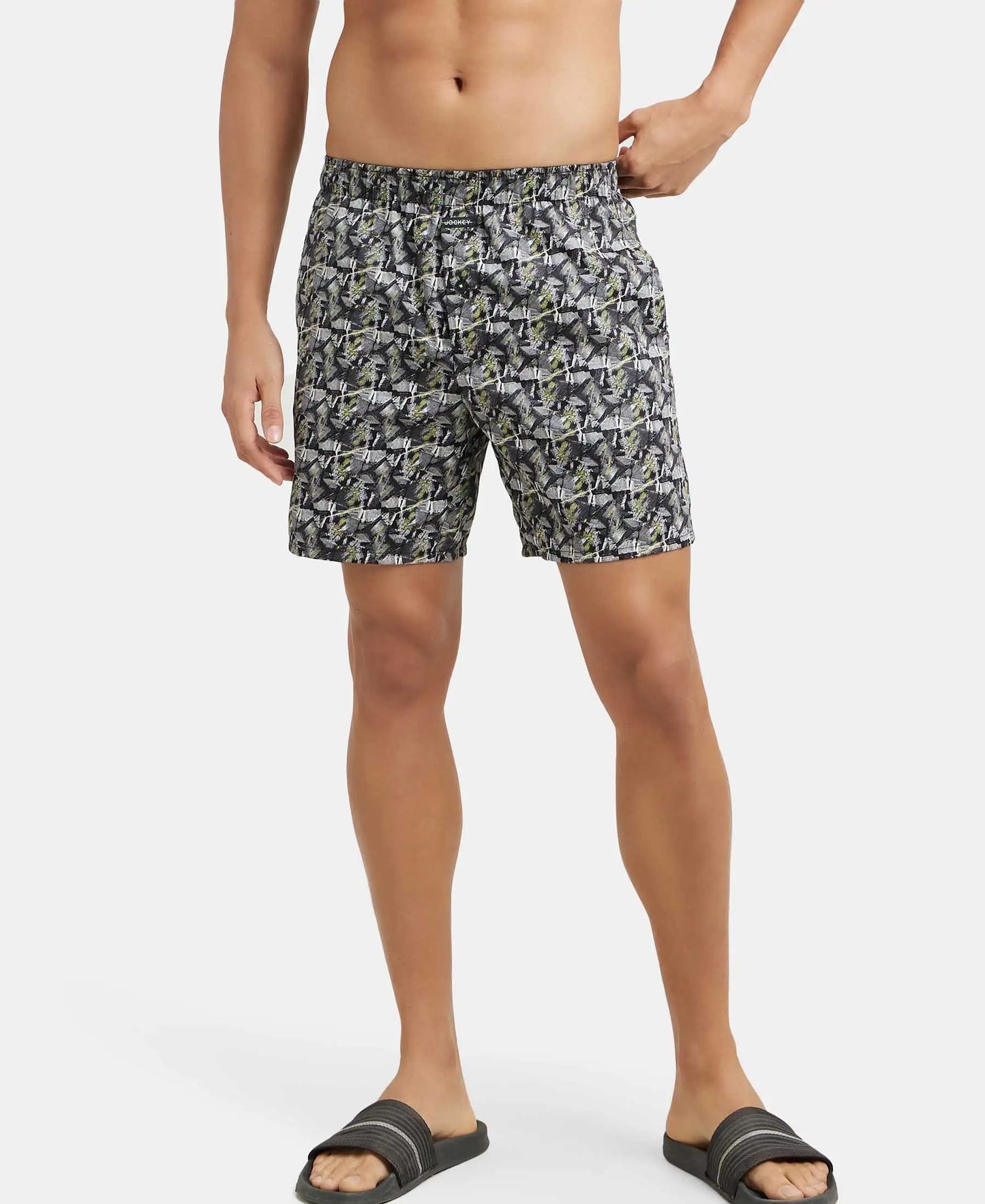 Super Combed Cotton Satin Weave Printed Boxer Shorts with Side Pocket - Black & Orange-5