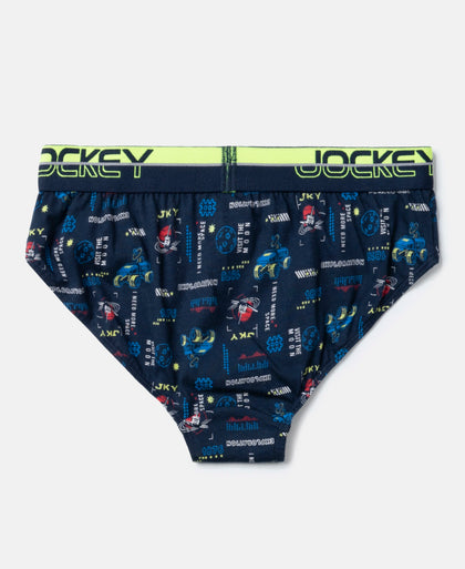 Super Combed Cotton Elastane Stretch Printed Brief with Ultrasoft Waistband - Navy & Chilli Pepper (Pack of 2)