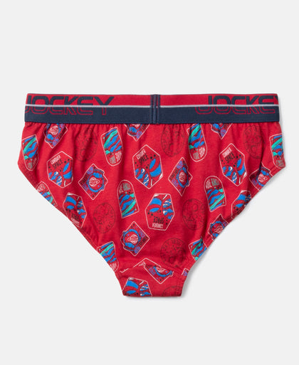 Super Combed Cotton Elastane Stretch Printed Brief with Ultrasoft Waistband - Navy & Chilli Pepper (Pack of 2)