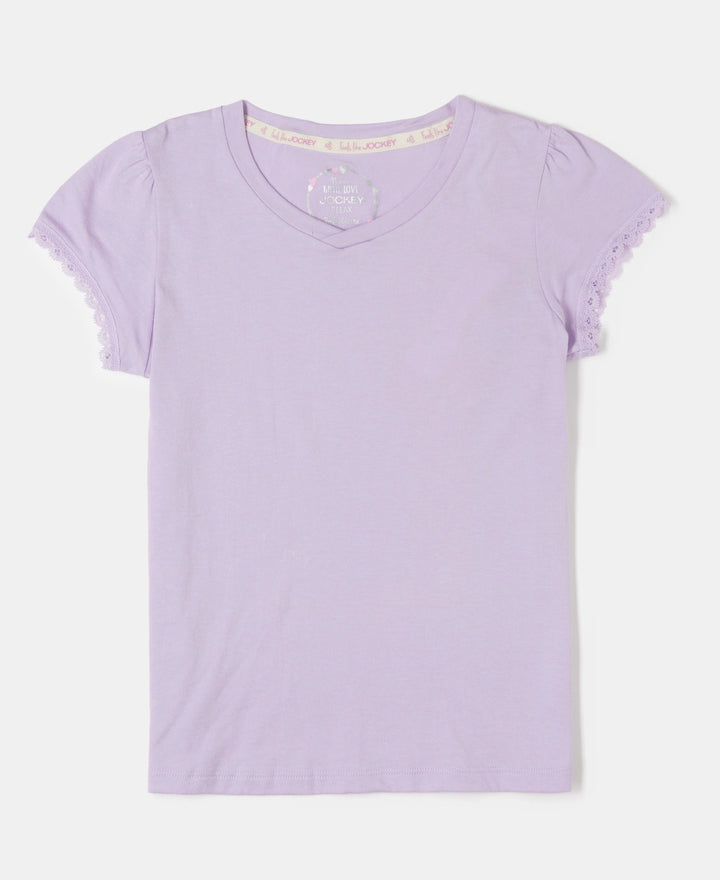 Girl's Super Combed Cotton Solid Short Sleeve T-Shirt - Lavendula