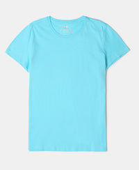 Girl's Super Combed Cotton Solid Short Sleeve T-Shirt - Blue Radiance