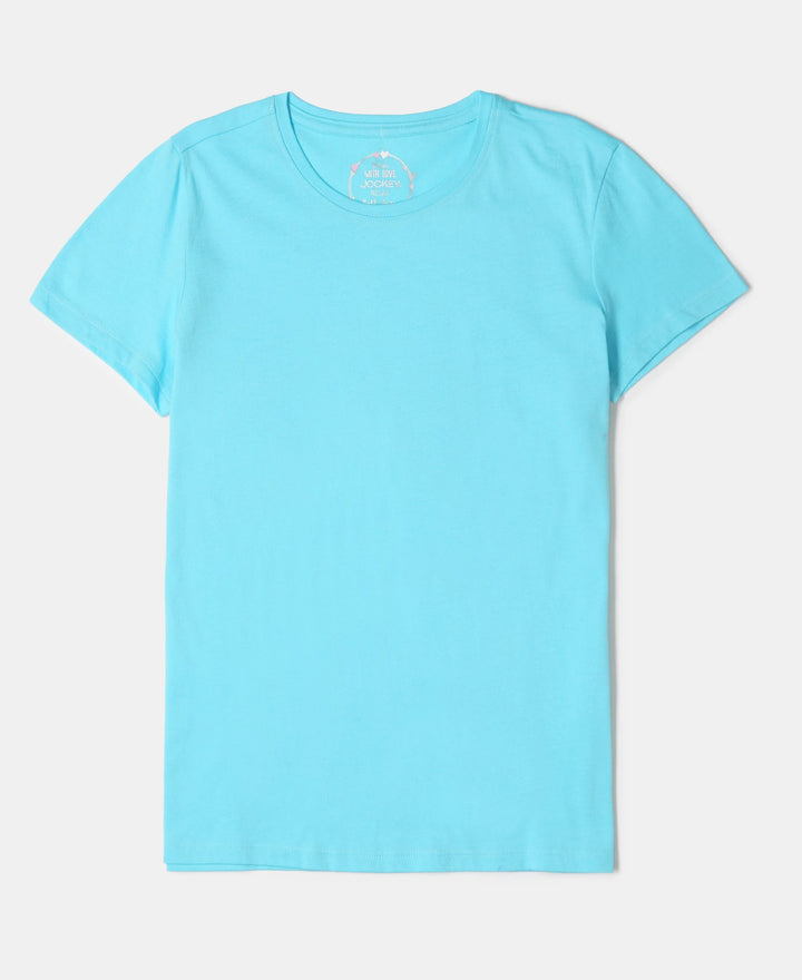 Girl's Super Combed Cotton Solid Short Sleeve T-Shirt - Blue Radiance