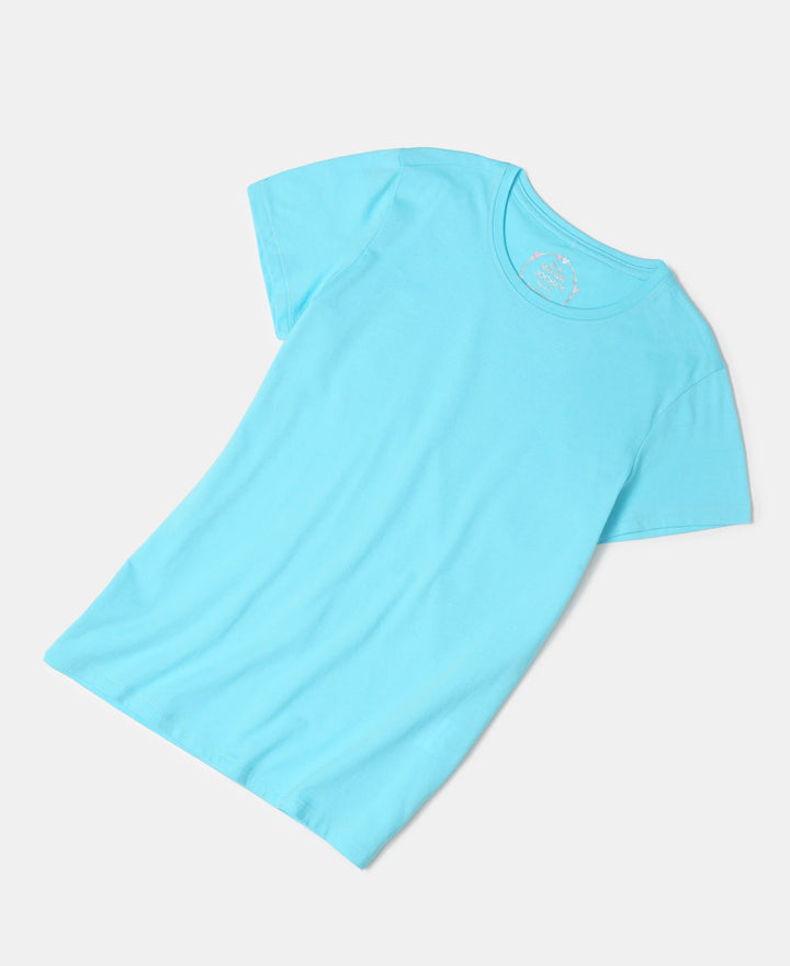 Girl's Super Combed Cotton Solid Short Sleeve T-Shirt - Blue Radiance