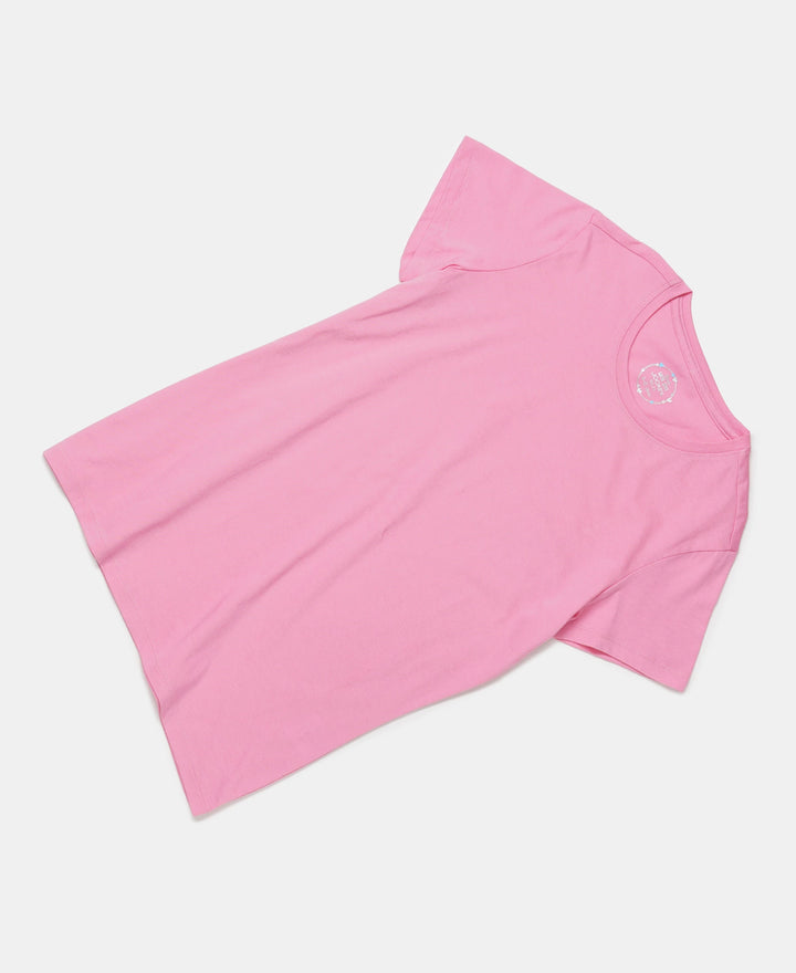 Girl's Super Combed Cotton Solid Short Sleeve T-Shirt - Sachet Pink