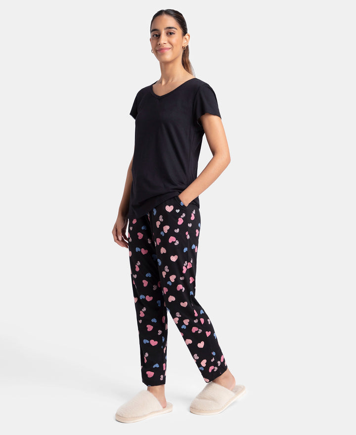 Micro Modal Cotton Short Sleeve T-Shirt & Pyjama Sleep Set - Black