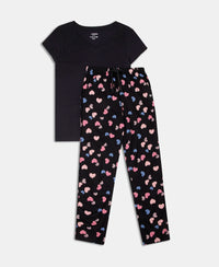 Micro Modal Cotton Short Sleeve T-Shirt & Pyjama Sleep Set - Black