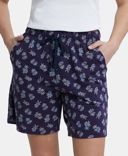 Super Combed Cotton Relaxed Fit Printed Shorts with Convenient Side Pockets - Classic Navy