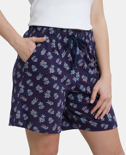 Super Combed Cotton Relaxed Fit Printed Shorts with Convenient Side Pockets - Classic Navy