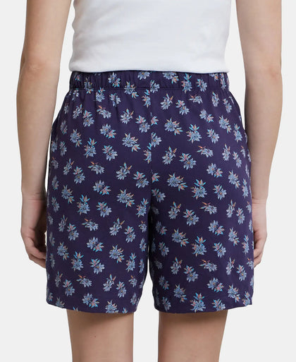 Super Combed Cotton Relaxed Fit Printed Shorts with Convenient Side Pockets - Classic Navy