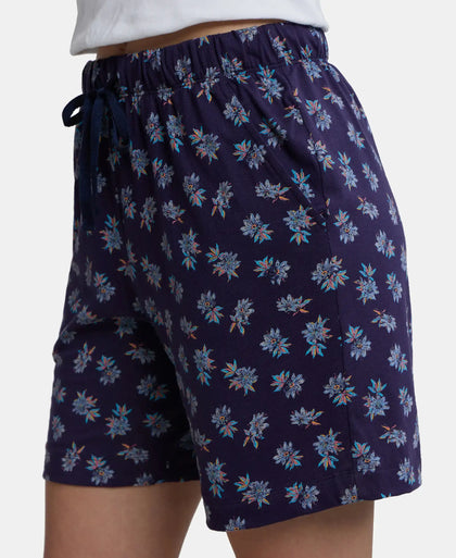 Super Combed Cotton Relaxed Fit Printed Shorts with Convenient Side Pockets - Classic Navy