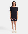 Micro Modal Cotton Short Sleeve T-Shirt and Printed Shorts Set - Black