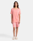 Micro Modal Cotton Short Sleeve T-Shirt and Printed Shorts Set - Peach Blossom