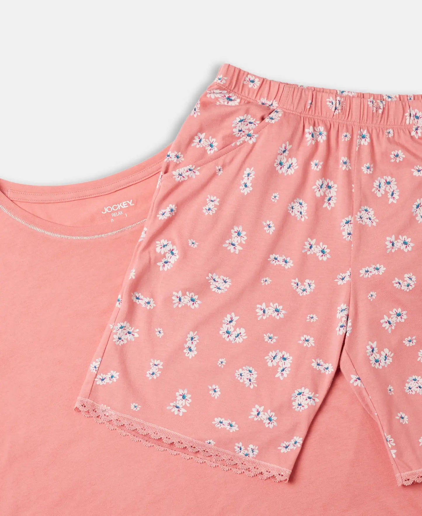 Micro Modal Cotton Short Sleeve T-Shirt and Printed Shorts Set - Peach Blossom