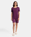 Micro Modal Cotton Short Sleeve T-Shirt and Printed Shorts Set - Purple Wine