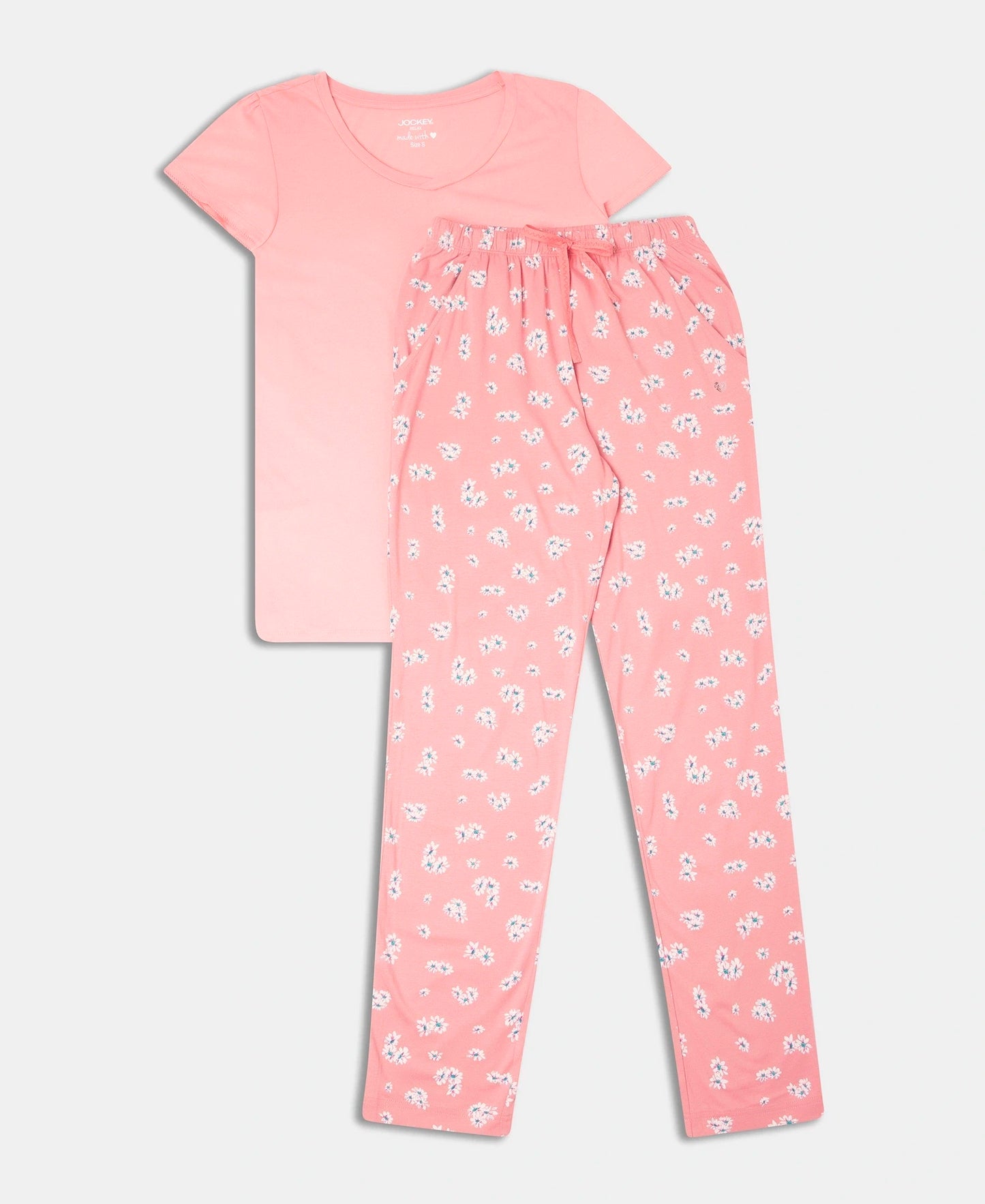 Micro Modal Cotton Short Sleeve T-Shirt & Pyjama Sleep Set - Peach Blossom