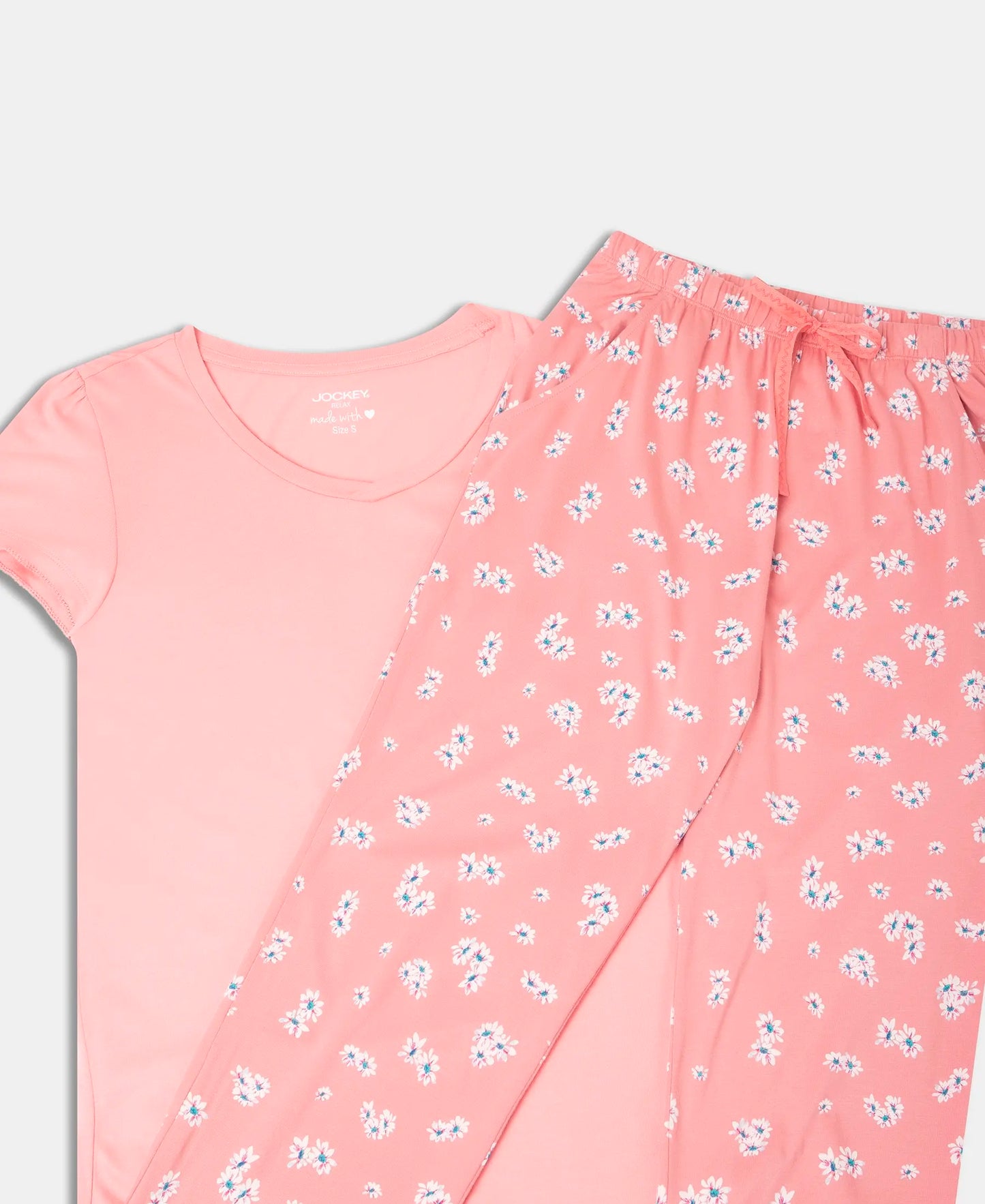 Micro Modal Cotton Short Sleeve T-Shirt & Pyjama Sleep Set - Peach Blossom