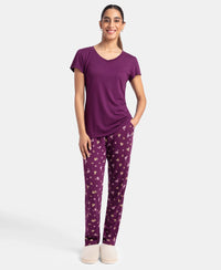 Micro Modal Cotton Short Sleeve T-Shirt & Pyjama Sleep Set - Purple Wine