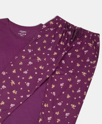 Micro Modal Cotton Short Sleeve T-Shirt & Pyjama Sleep Set - Purple Wine