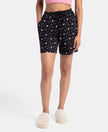 Super Combed Cotton Relaxed Fit Printed Sleep Shorts with Side Pockets - Black