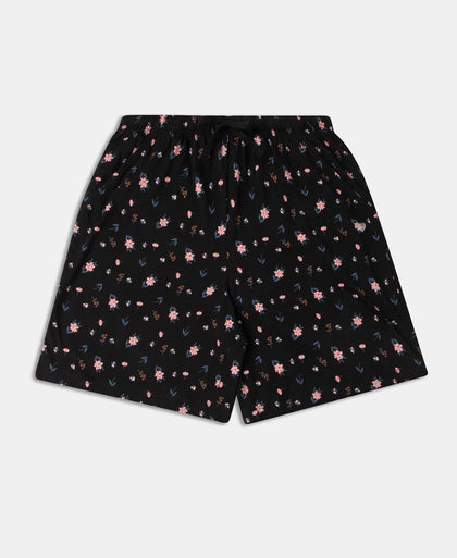 Super Combed Cotton Relaxed Fit Printed Sleep Shorts with Side Pockets - Black