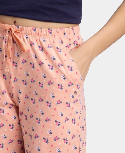 Super Combed Cotton Relaxed Fit Printed Sleep Shorts with Side Pockets - Coral Almond