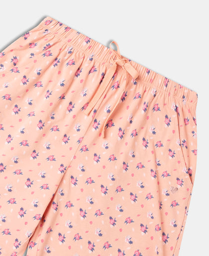 Super Combed Cotton Relaxed Fit Printed Sleep Shorts with Side Pockets - Coral Almond