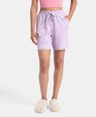 Super Combed Cotton Relaxed Fit Printed Sleep Shorts with Side Pockets - Pastel Lilac