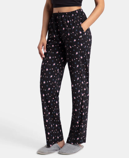 Super Combed Cotton Printed Pyjama with Side Pockets - Black