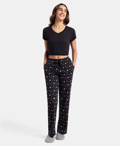 Super Combed Cotton Printed Pyjama with Side Pockets - Black